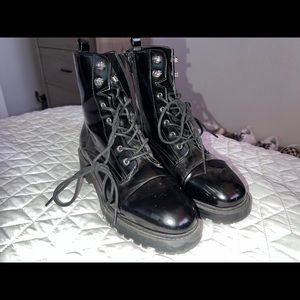 Black Vinyl Combat Boots